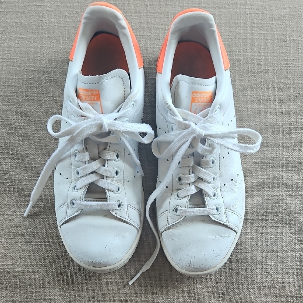 Adidas Stan Smith White and Orange Sneakers Classic Design